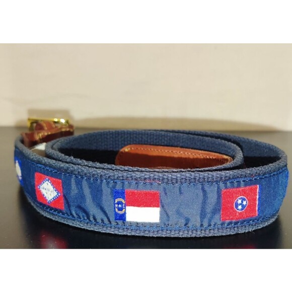 Country Club Prep Southern States Logo Belt Men Size 42 Stitched Canvas, Leather - Picture 4 of 16